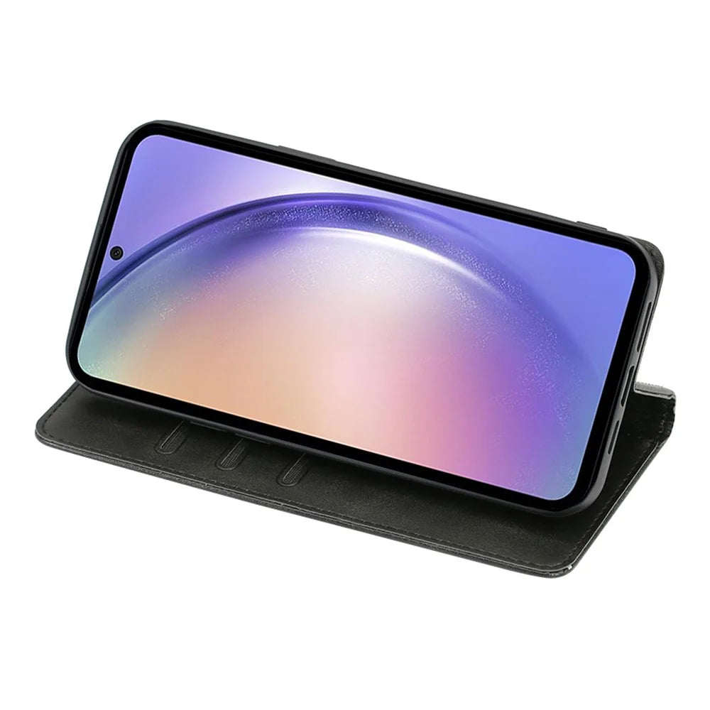 For Samsung Galaxy A54 5G Calf Texture Protector Case Stand PU Leather Wallet Phone Shell - Black - 3
