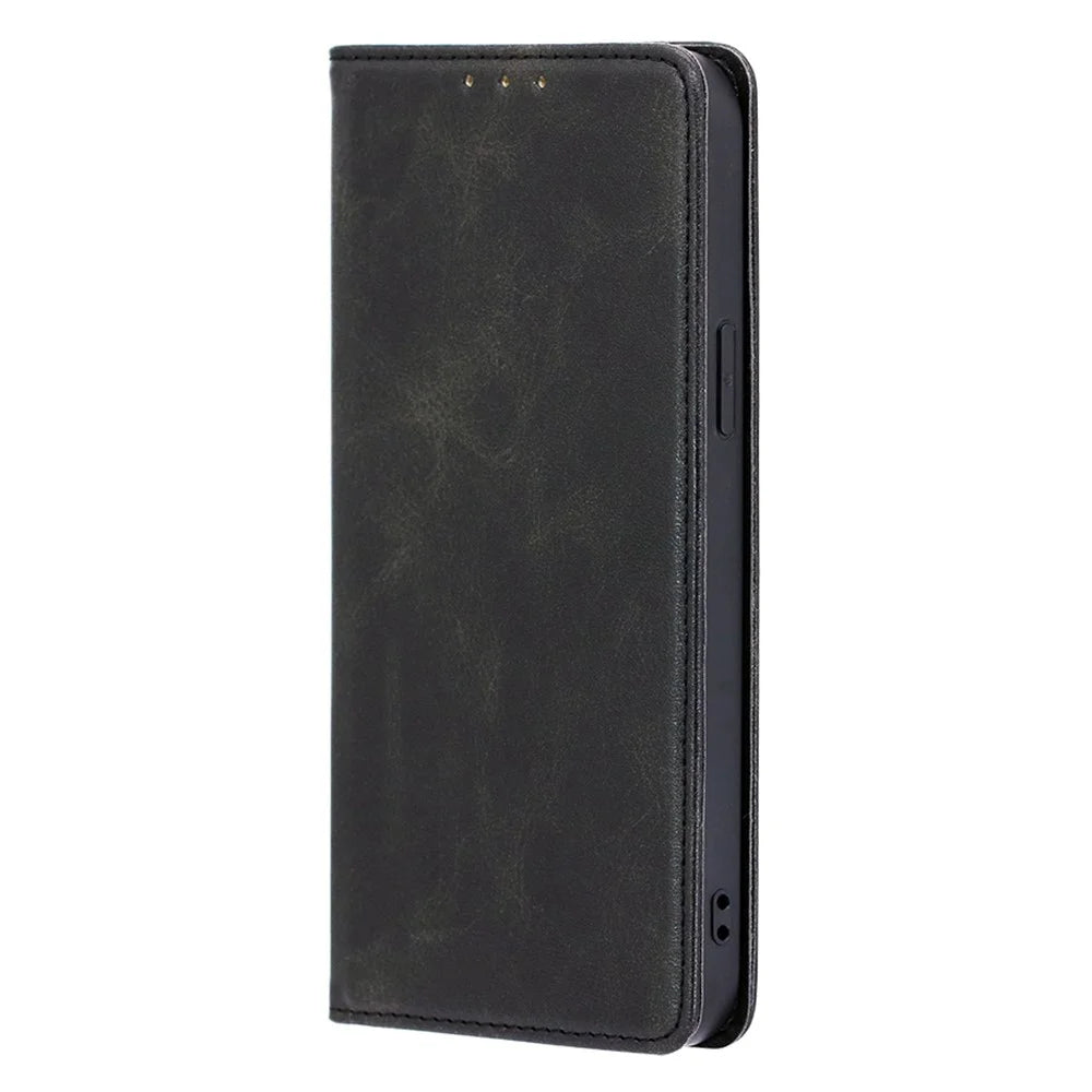 For Samsung Galaxy A54 5G Calf Texture Protector Case Stand PU Leather Wallet Phone Shell - Black - 5