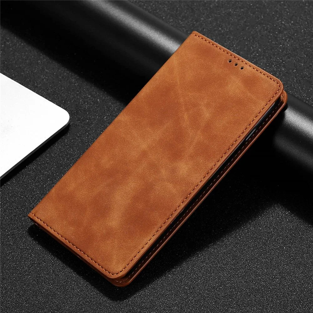 Flip Phone Case for Samsung Galaxy A54 5G Skin-touch PU Leather Stand Cover with Card Slots - Light Brown - 7