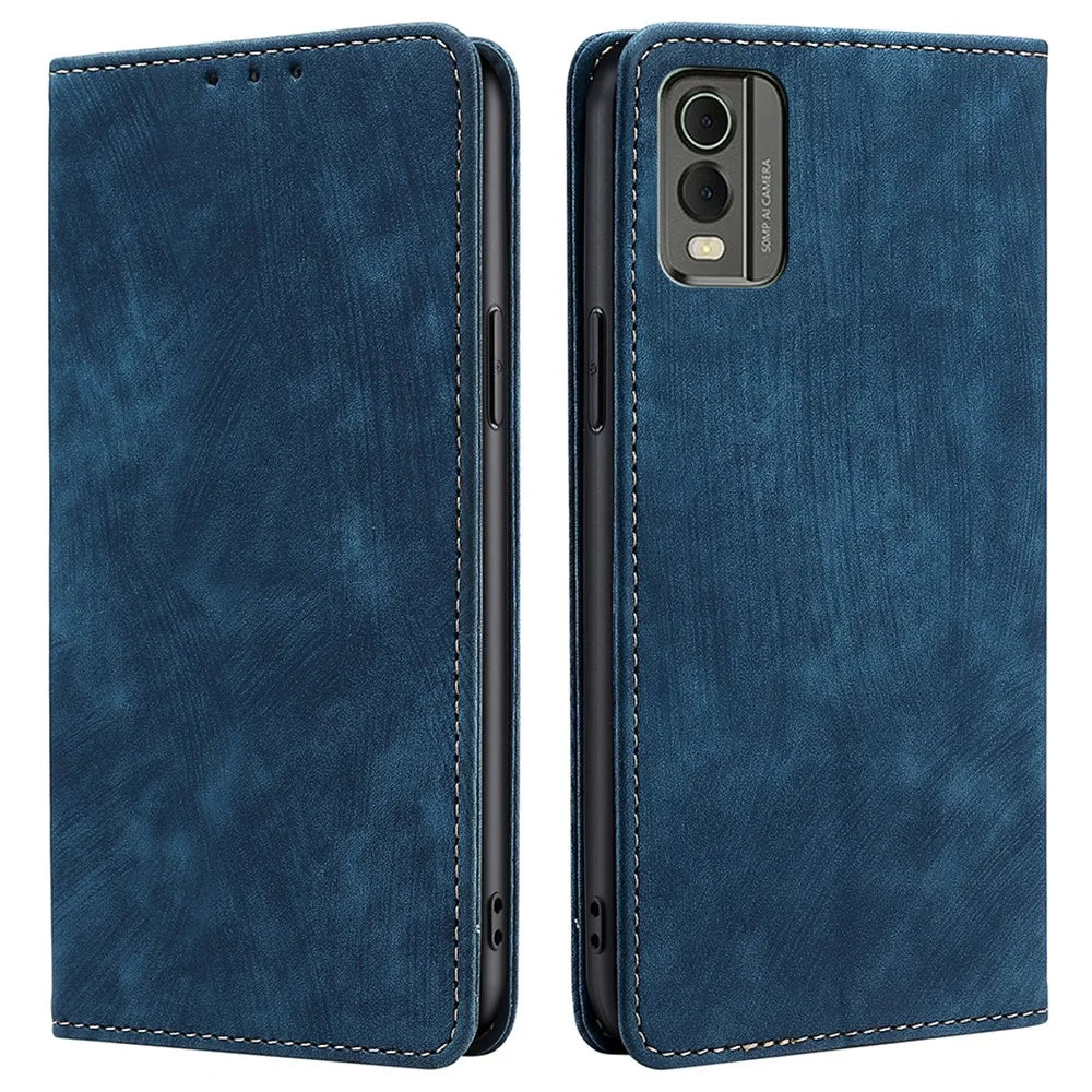 Anti-scratch Phone Cover for Nokia C32 RFID Blocking Textured Wallet Magnetic Leather Flip Stand Case - Blue - 1