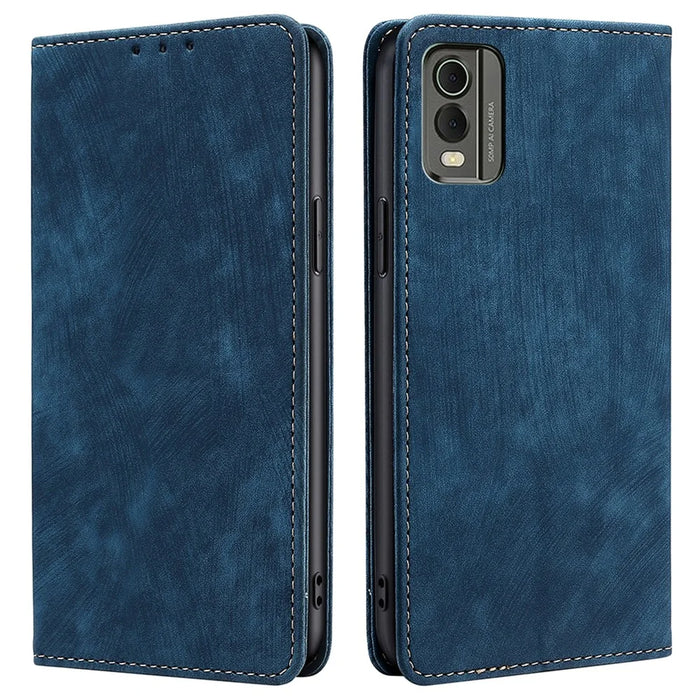 Anti-scratch Phone Cover for Nokia C32 RFID Blocking Textured Wallet Magnetic Leather Flip Stand Case - Blue - 1