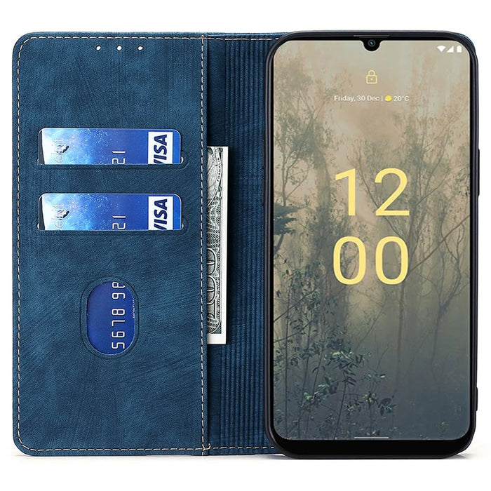 Anti-scratch Phone Cover for Nokia C32 RFID Blocking Textured Wallet Magnetic Leather Flip Stand Case - Blue - 2