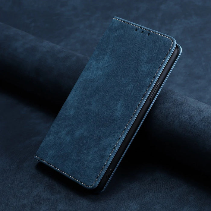 Anti-scratch Phone Cover for Nokia C32 RFID Blocking Textured Wallet Magnetic Leather Flip Stand Case - Blue - 6