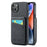 FIERRE SHANN Card Slots Phone Cover for iPhone 14 Kickstand RFID Blocking PU Leather+TPU Phone Case - Black - 1