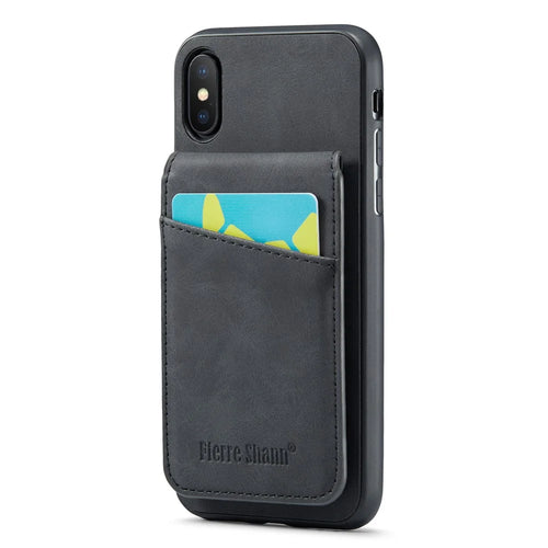 FIERRE SHANN Kickstand Phone Case for iPhone XS Max 6.5 inch PU Leather + TPU Cover with Card Holder - Black - 1