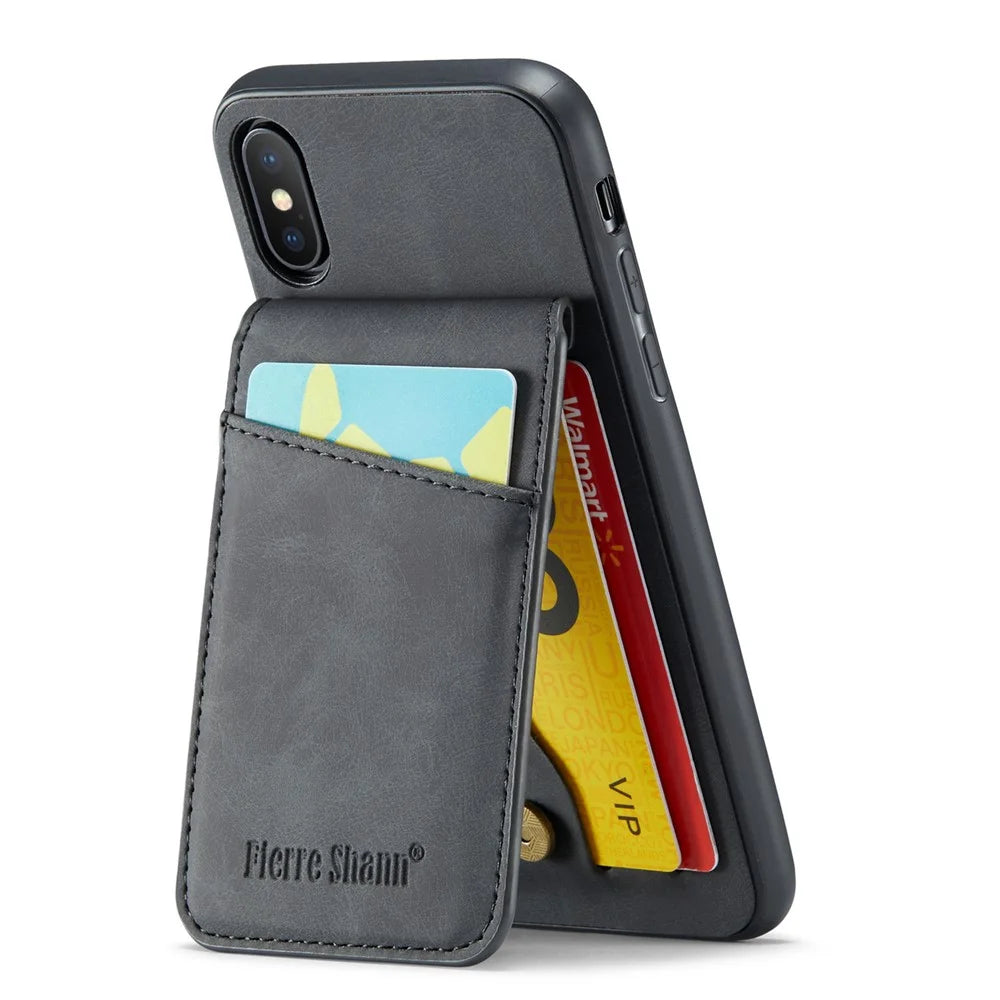 FIERRE SHANN Kickstand Phone Case for iPhone XS Max 6.5 inch PU Leather + TPU Cover with Card Holder - Black - 2
