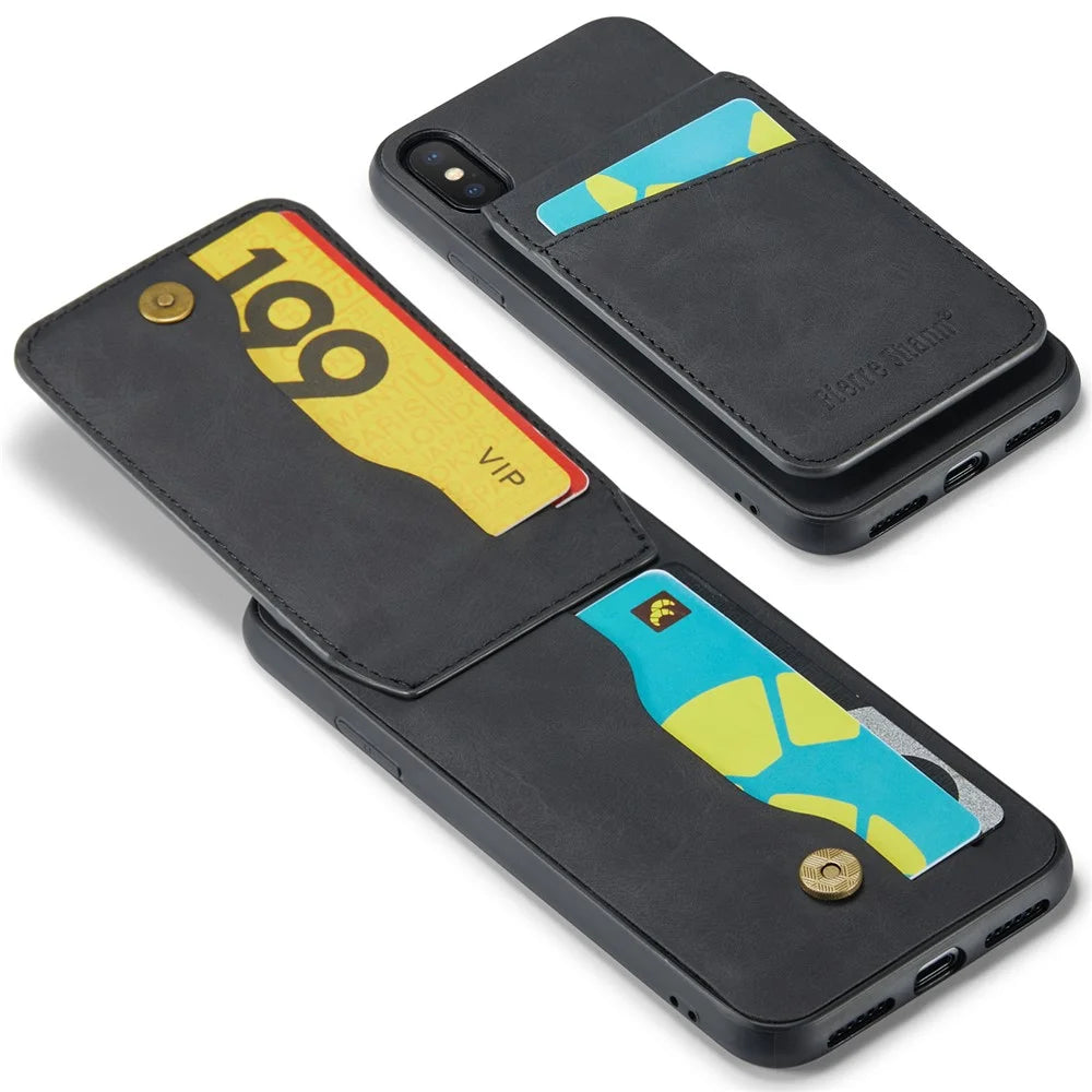 FIERRE SHANN Kickstand Phone Case for iPhone XS Max 6.5 inch PU Leather + TPU Cover with Card Holder - Black - 3