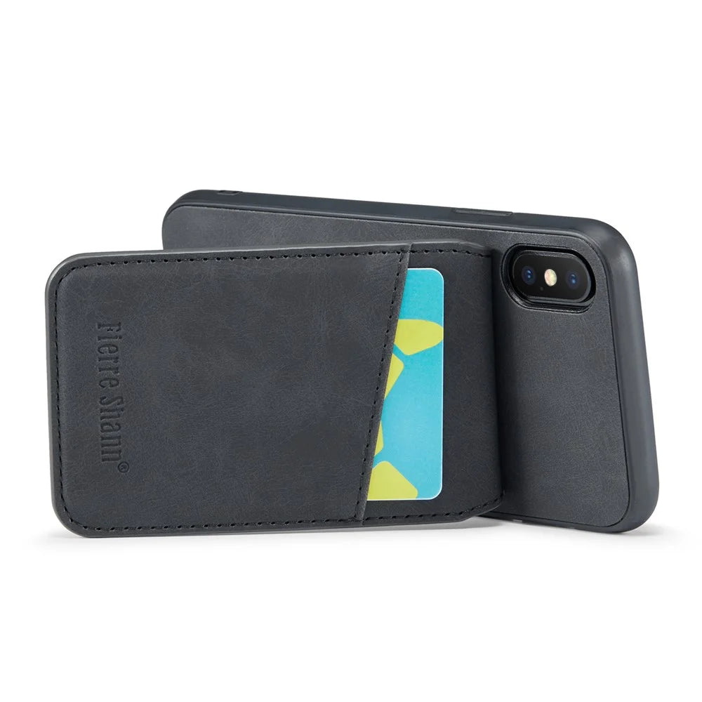 FIERRE SHANN Kickstand Phone Case for iPhone XS Max 6.5 inch PU Leather + TPU Cover with Card Holder - Black - 4