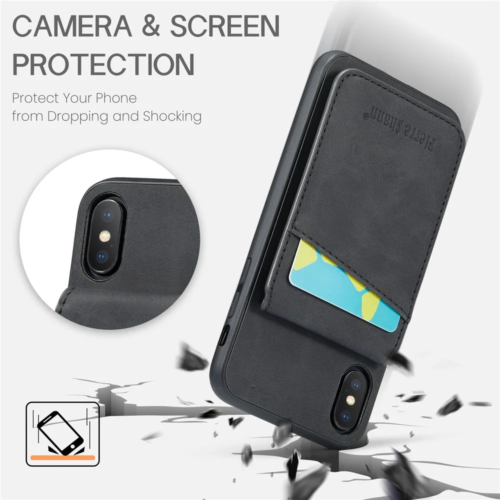 FIERRE SHANN Kickstand Phone Case for iPhone XS Max 6.5 inch PU Leather + TPU Cover with Card Holder - Black - 5