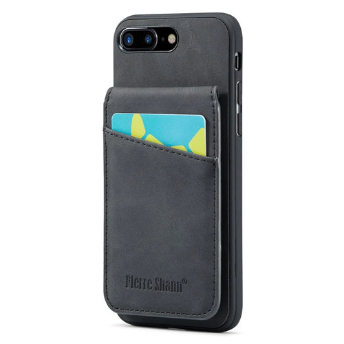 FIERRE SHANN For iPhone 7 Plus 5.5 inch / 8 Plus 5.5 inch Phone Case Kickstand PU Leather TPU Cover with Card Holder - Black - 1