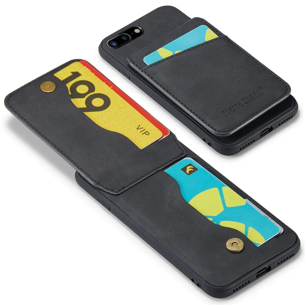 FIERRE SHANN For iPhone 7 Plus 5.5 inch / 8 Plus 5.5 inch Phone Case Kickstand PU Leather TPU Cover with Card Holder - Black - 3