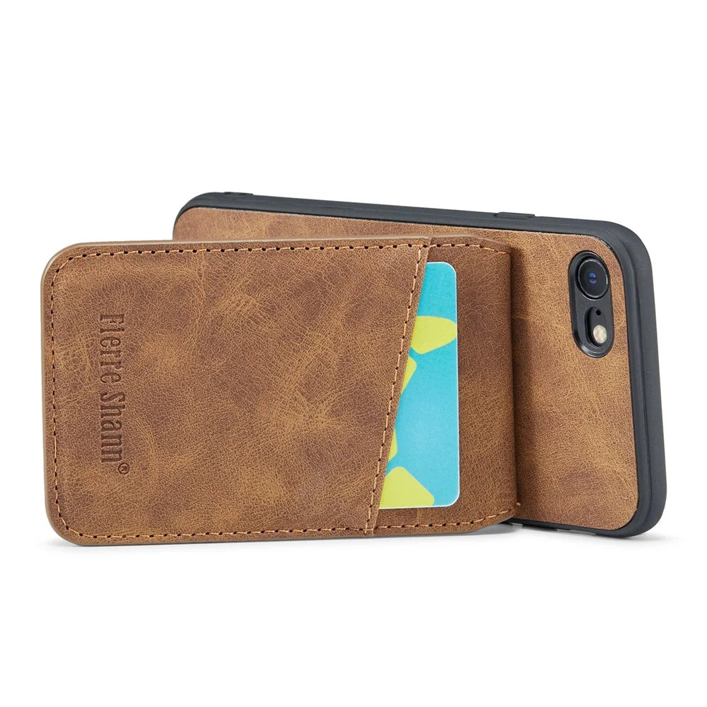 FIERRE SHANN For iPhone 7 / 8 / SE (2020) / SE (2022) Card Holder Phone Case Kickstand PU Leather+TPU Cover - Brown - 3