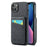 FIERRE SHANN Card Holder Phone Case for iPhone 13 RFID Blocking PU Leather+TPU Kickstand Cover - Black - 1