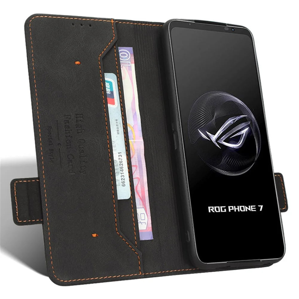 For Asus ROG Phone 7 Ultimate 5G / ROG Phone 7 5G Hardware Decor PU Leather Phone Case Wallet Stand Cover - Black - 2