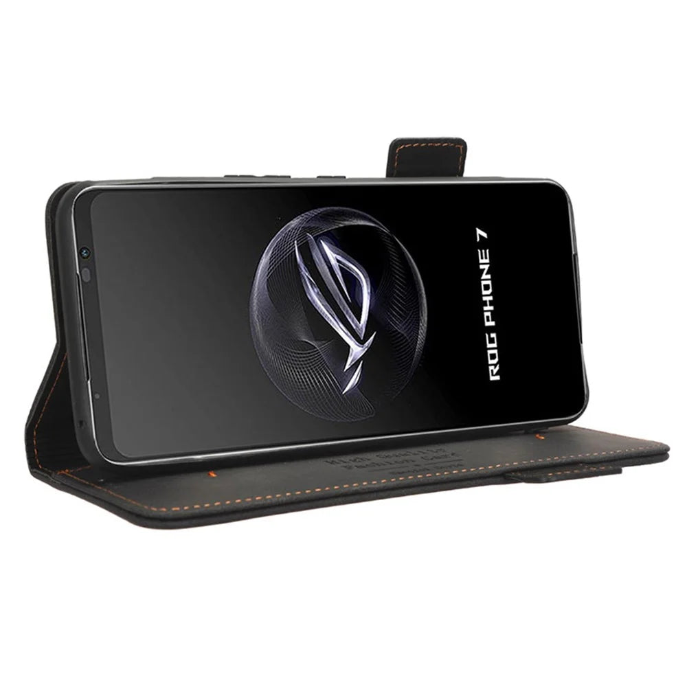 For Asus ROG Phone 7 Ultimate 5G / ROG Phone 7 5G Hardware Decor PU Leather Phone Case Wallet Stand Cover - Black - 3
