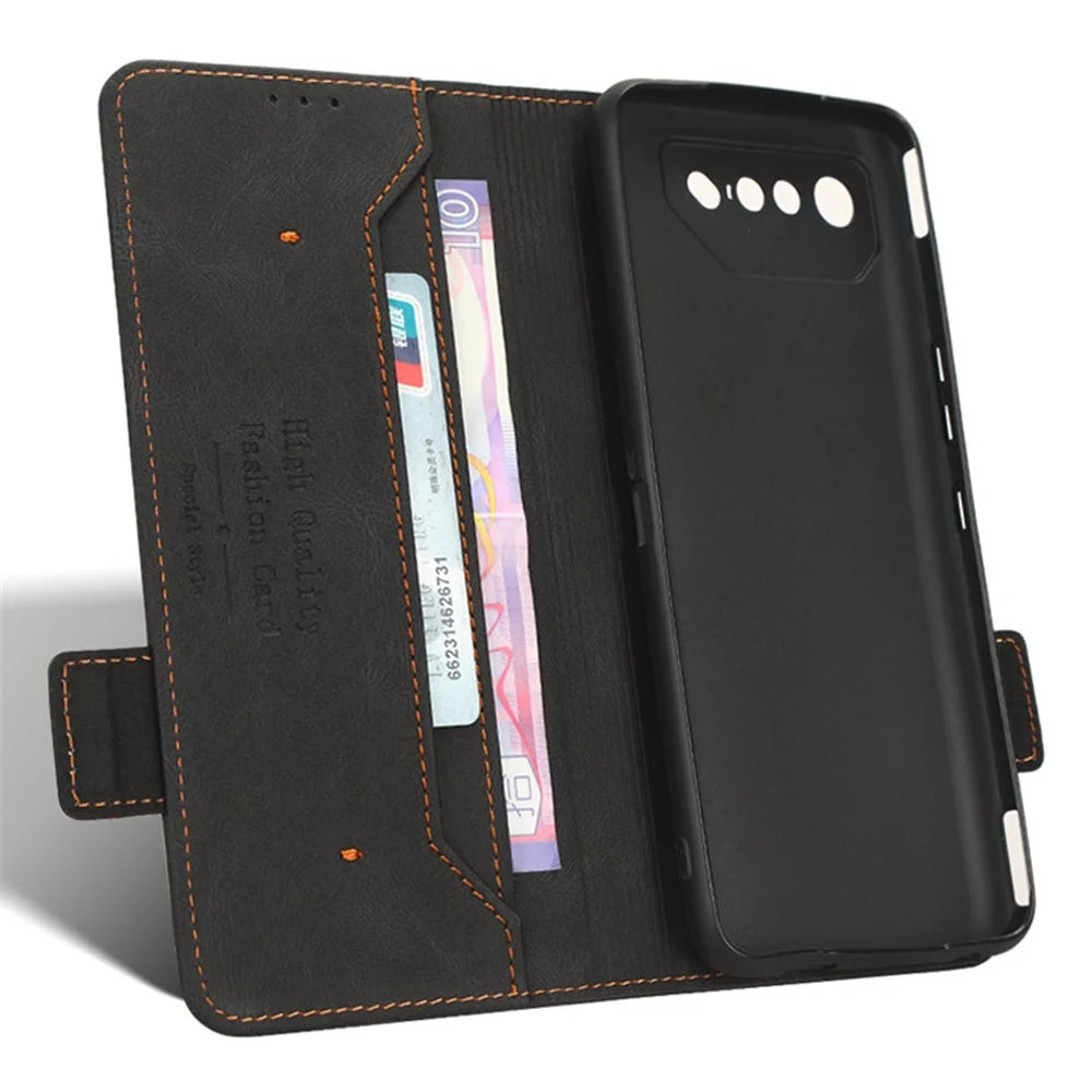 For Asus ROG Phone 7 Ultimate 5G / ROG Phone 7 5G Hardware Decor PU Leather Phone Case Wallet Stand Cover - Black - 4