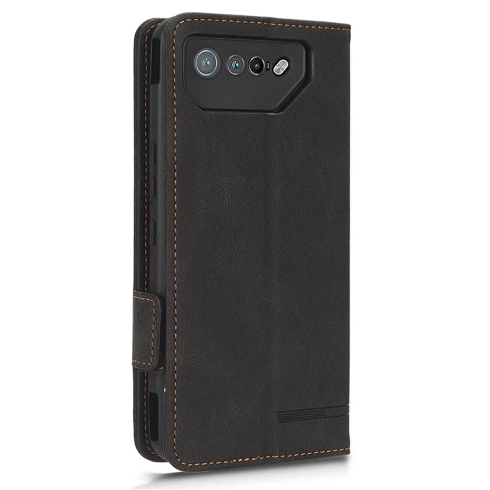 For Asus ROG Phone 7 Ultimate 5G / ROG Phone 7 5G Hardware Decor PU Leather Phone Case Wallet Stand Cover - Black - 5