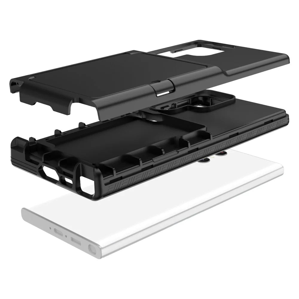 For Samsung Galaxy S23 Ultra Cardcase Series PC + TPU Phone Case Mirror Design Card Slots Kickstand Thickened Cover - Black - 2