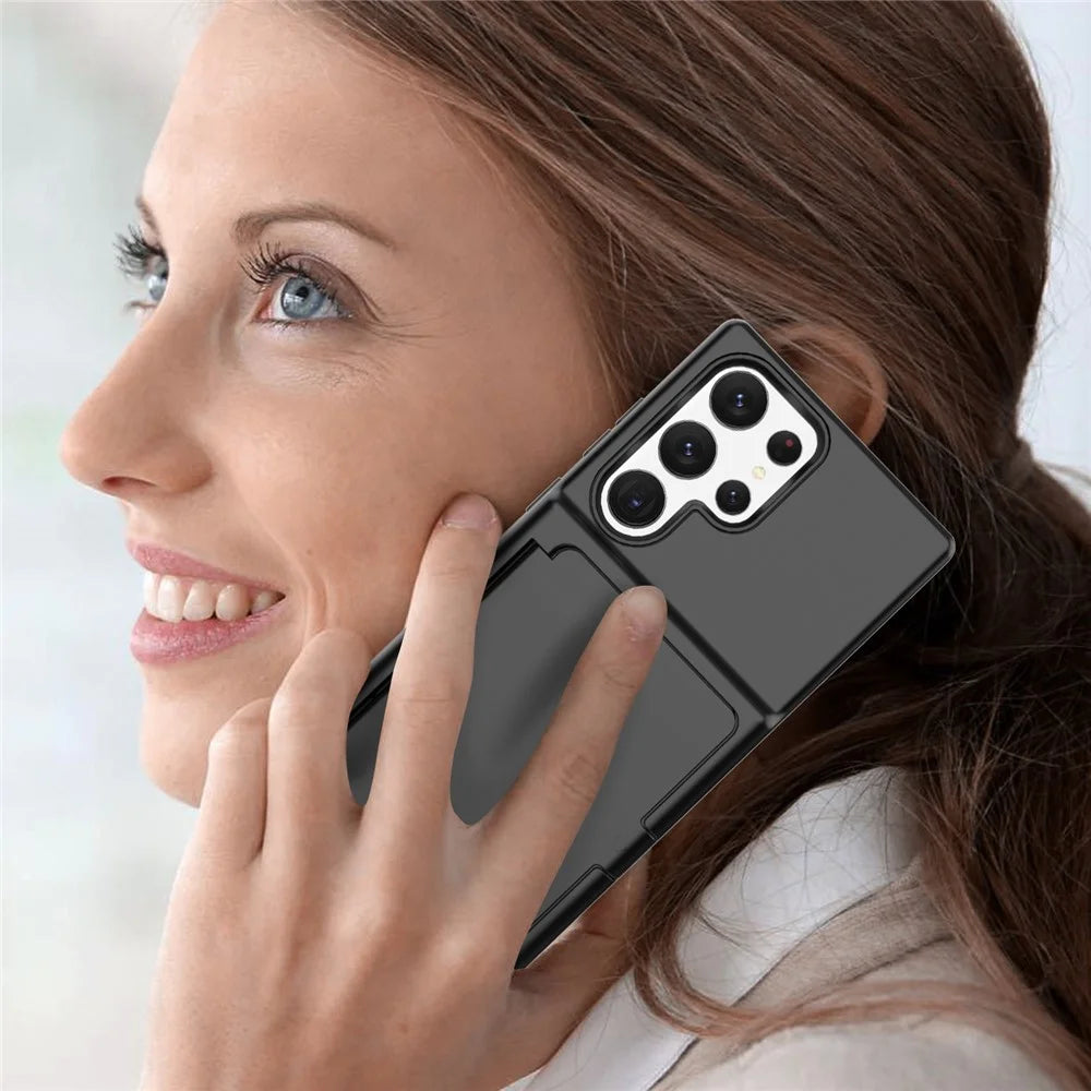 For Samsung Galaxy S23 Ultra Cardcase Series PC + TPU Phone Case Mirror Design Card Slots Kickstand Thickened Cover - Black - 4