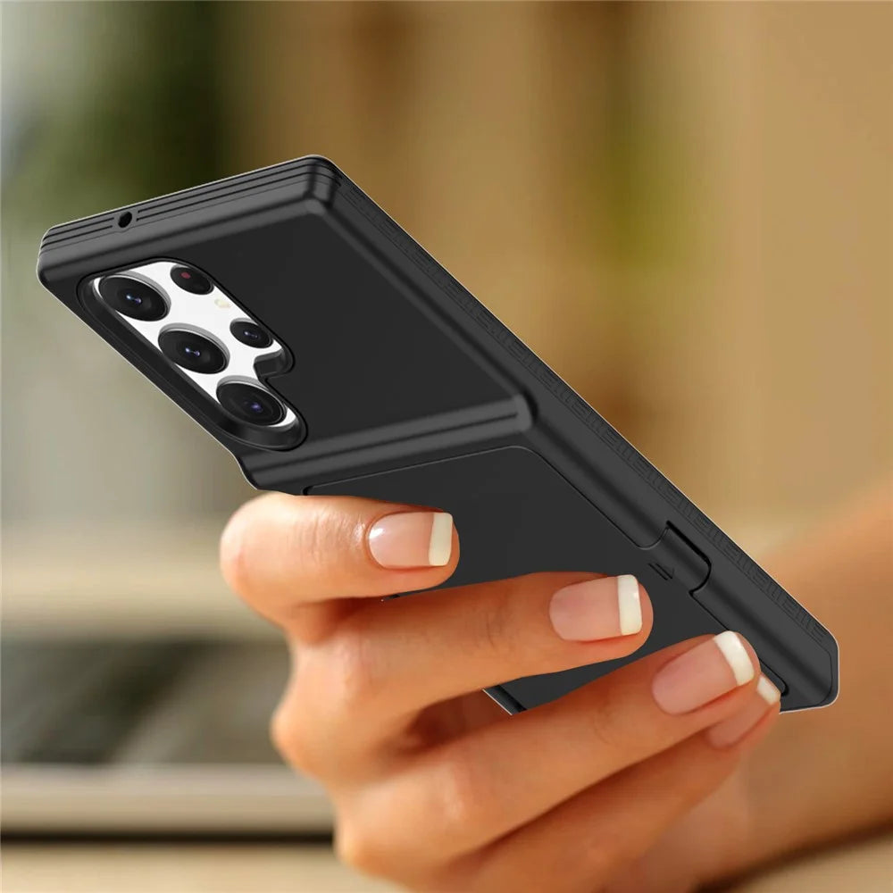 For Samsung Galaxy S23 Ultra Cardcase Series PC + TPU Phone Case Mirror Design Card Slots Kickstand Thickened Cover - Black - 6