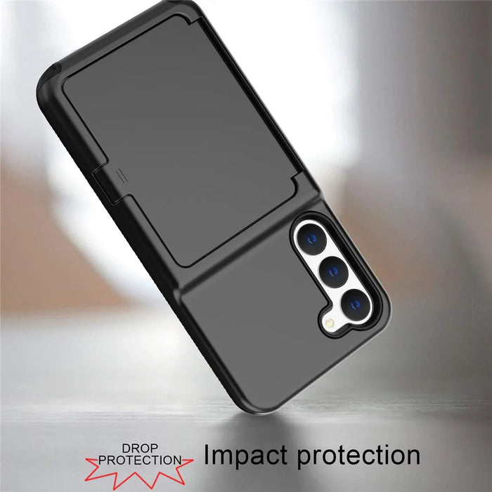 For Samsung Galaxy S23 Cardcase Series Card Holder Thick Phone Case Kickstand Mirror Function PC + TPU Cover - Black - 5