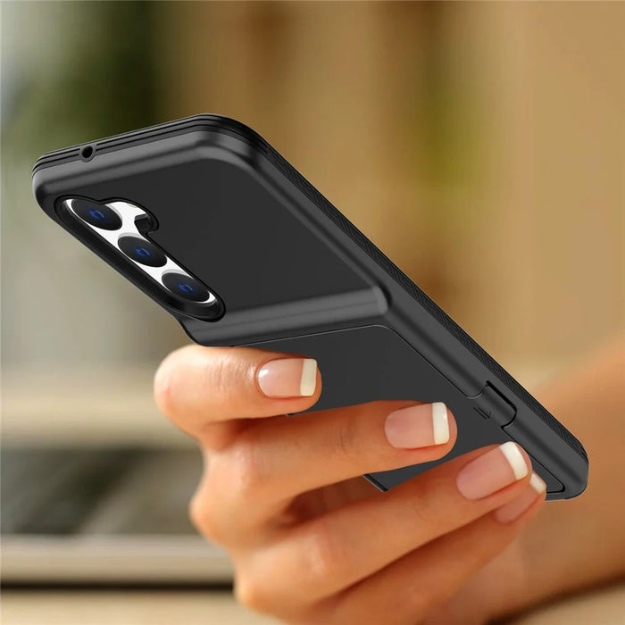 For Samsung Galaxy S23 Cardcase Series Card Holder Thick Phone Case Kickstand Mirror Function PC + TPU Cover - Black - 6