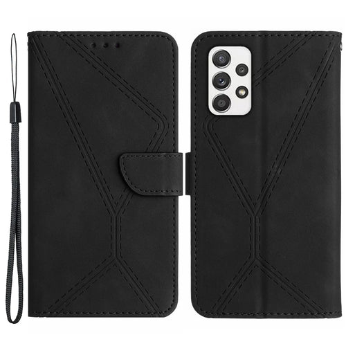 HT05 For Samsung Galaxy A33 5G Cell Phone Wallet Stand Case Imprinted Line Leather Phone Cover - Black - 1