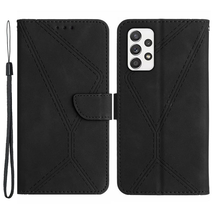 HT05 For Samsung Galaxy A33 5G Cell Phone Wallet Stand Case Imprinted Line Leather Phone Cover - Black - 1