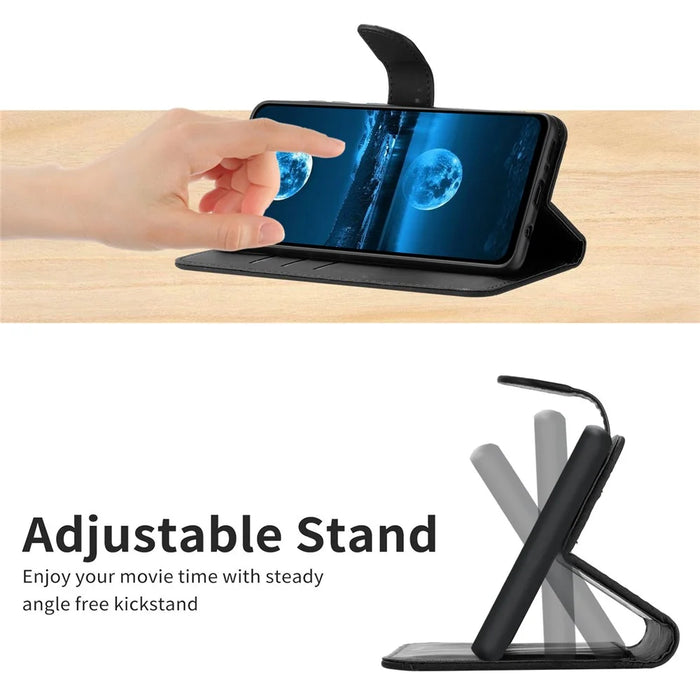 HT05 For Samsung Galaxy A33 5G Cell Phone Wallet Stand Case Imprinted Line Leather Phone Cover - Black - 5