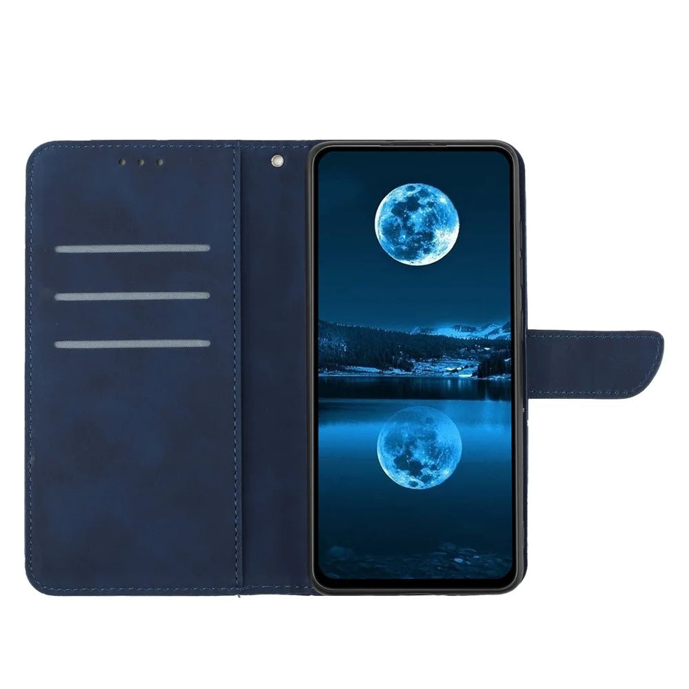 HT05 For Samsung Galaxy A13 4G Phone Leather Case Imprinted Line Wallet Stand Phone Cover - Blue - 2