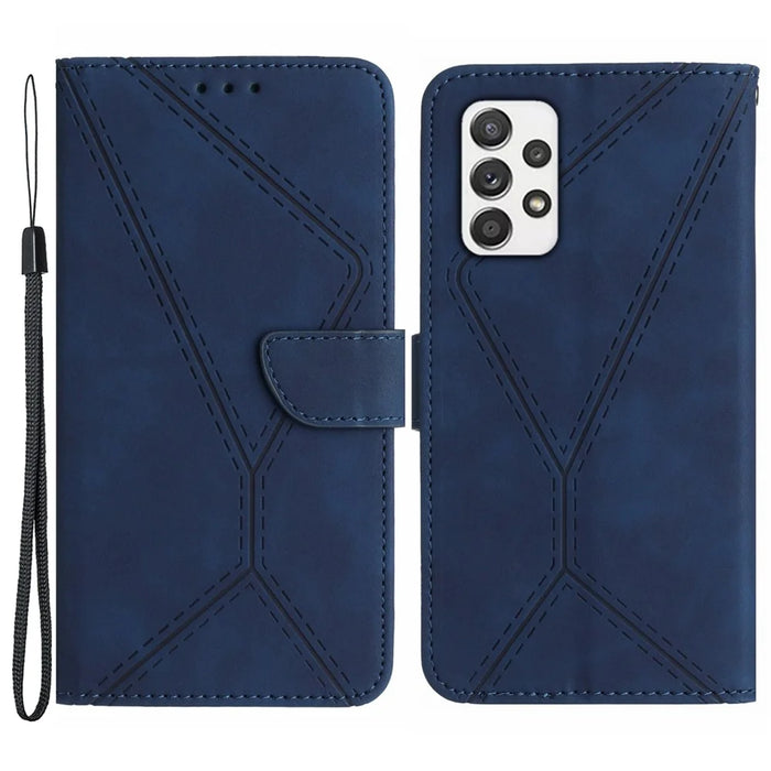 HT05 Phone Flip Case for Samsung Galaxy A53 5G Leather Cover Skin-touch Wallet Shell with Strap - Blue - 1