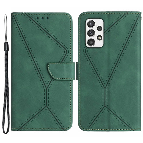 For Samsung Galaxy A52 4G / A52 5G / A52s 5G PU Leather Case HT05 Skin-touch Wallet Phone Shell with Strap - Green - 1