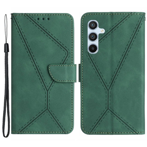 HT05 Skin-touch Phone Case for Samsung Galaxy A54 5G PU Leather Case Stand Wallet Phone Cover with Strap - Green - 1