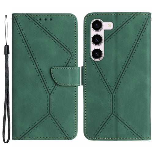 HT05 Shockproof Phone Case for Samsung Galaxy S23 Skin-touch PU Leather Wallet Cover with Strap - Green - 1