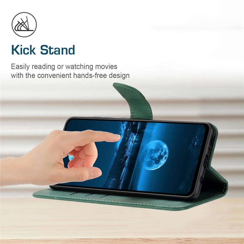HT05 Shockproof Phone Case for Samsung Galaxy S23 Skin-touch PU Leather Wallet Cover with Strap - Green - 3