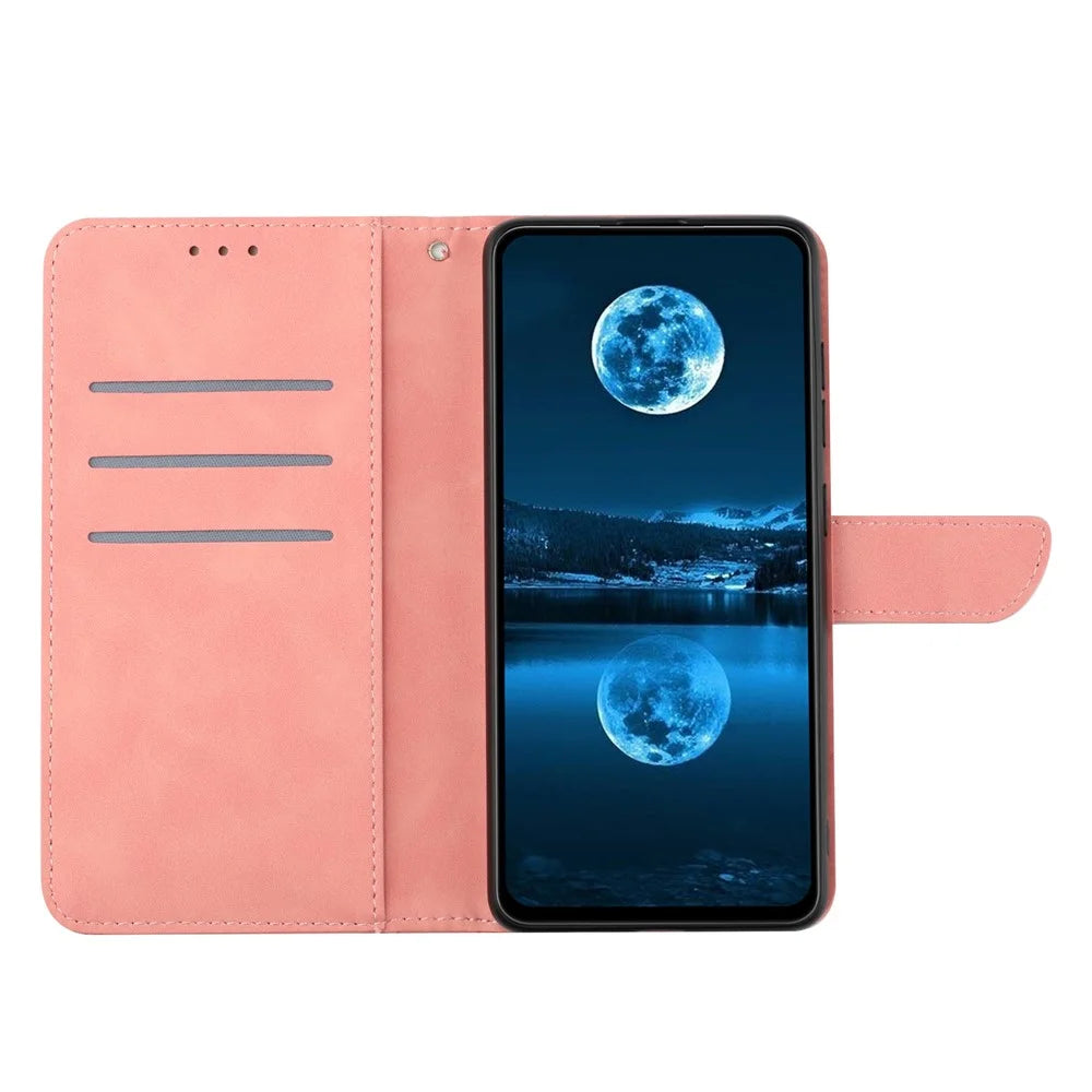 For Samsung Galaxy A14 5G / 4G Phone Case HT05 Skin-touch Anti-Drop PU Leather Cover with Wallet, Strap - Pink - 2