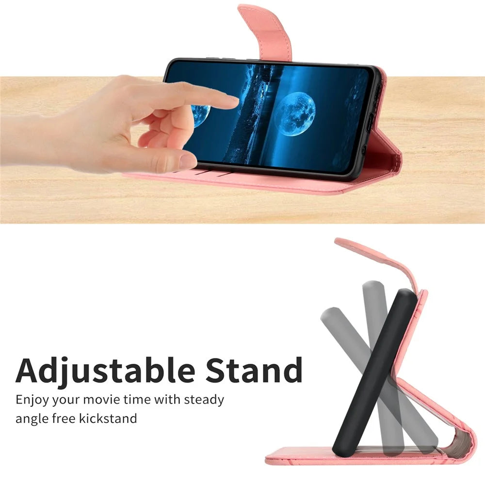 For Samsung Galaxy A14 5G / 4G Phone Case HT05 Skin-touch Anti-Drop PU Leather Cover with Wallet, Strap - Pink - 5