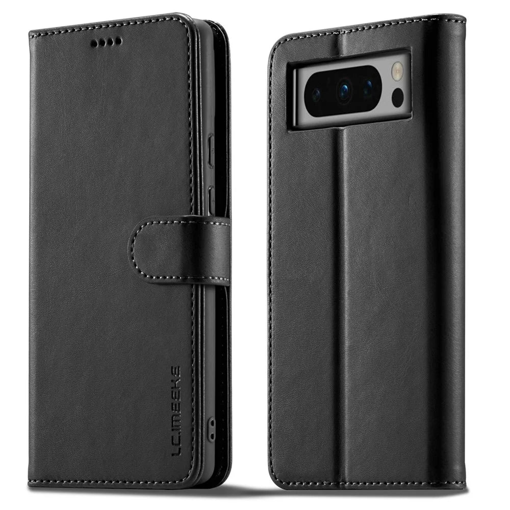 LC.IMEEKE For Google Pixel 8 Pro PU Leather Wallet Phone Case Calf Texture Stand Flip Cover - Black - 1