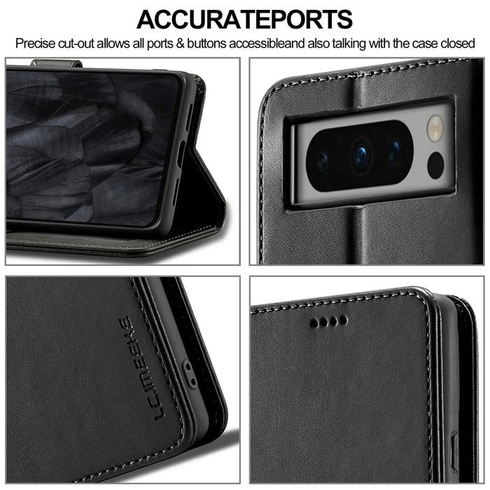 LC.IMEEKE For Google Pixel 8 Pro PU Leather Wallet Phone Case Calf Texture Stand Flip Cover - Black - 6