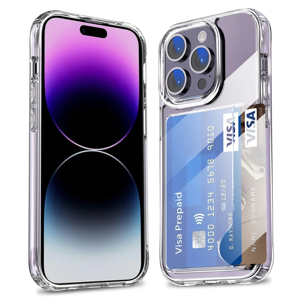 For iPhone 14 Pro Max Card Holder TPU + Acrylic Phone Case Anti-drop Transparent Phone Cover - 1