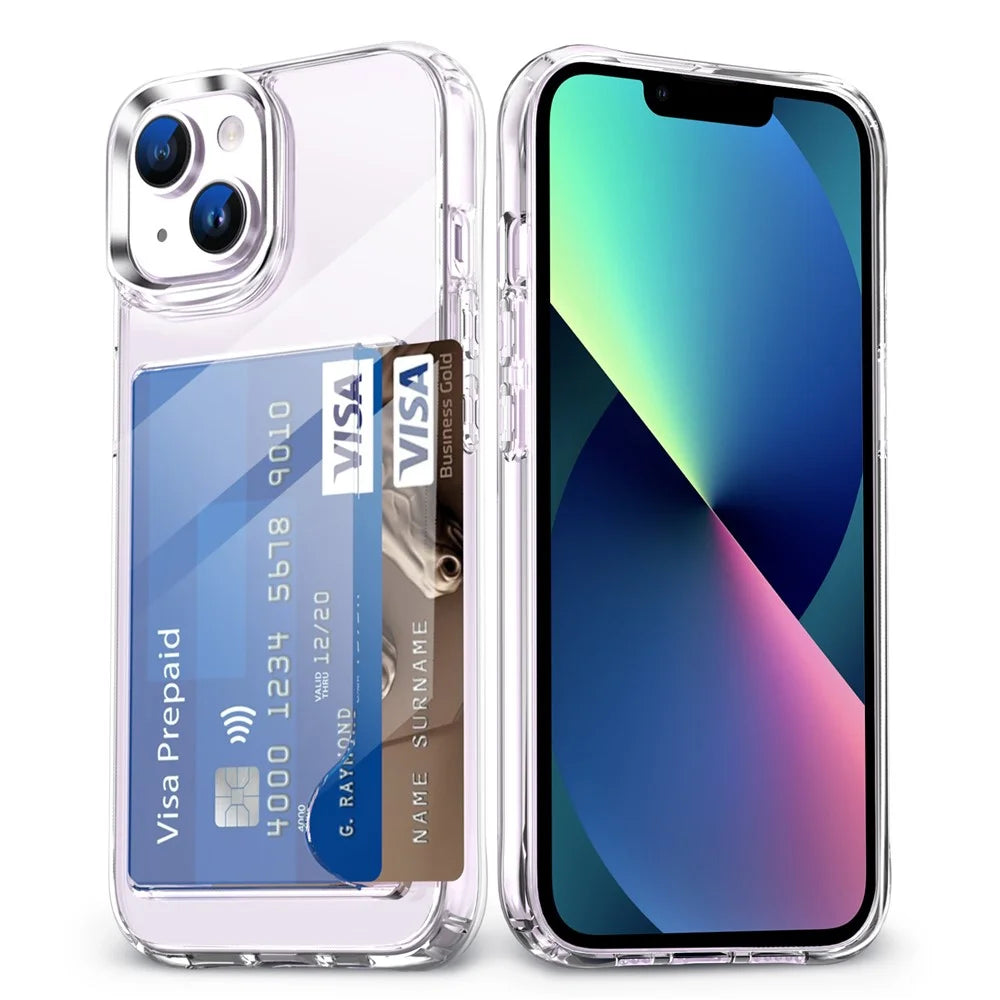 Transparent Phone Case for iPhone 13 , Card Holder TPU + Acrylic Airbag Corner Phone Cover - 1