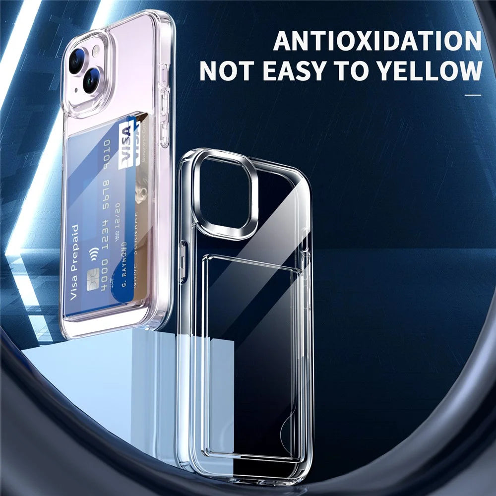 Transparent Phone Case for iPhone 13 , Card Holder TPU + Acrylic Airbag Corner Phone Cover - 2