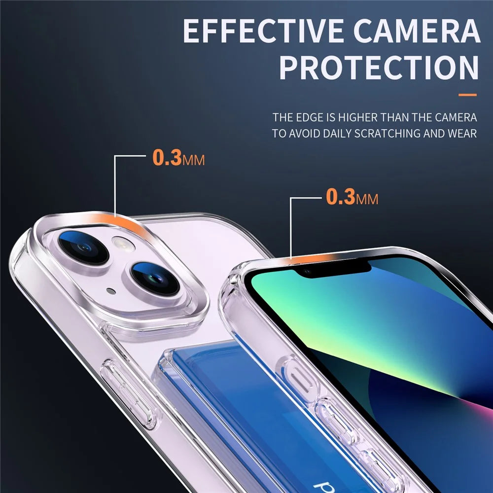 Transparent Phone Case for iPhone 13 , Card Holder TPU + Acrylic Airbag Corner Phone Cover - 3