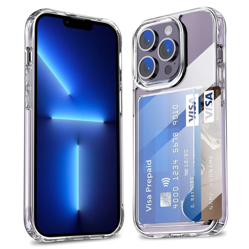 For iPhone 13 Pro Max Card Holder Clear Phone Case Anti-drop Corner TPU + Acrylic Cover - 1