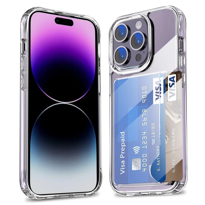 For iPhone 14 Pro Card Holder Phone Case Anti-drop Corner TPU + Acrylic Clear Phone Cover - 1