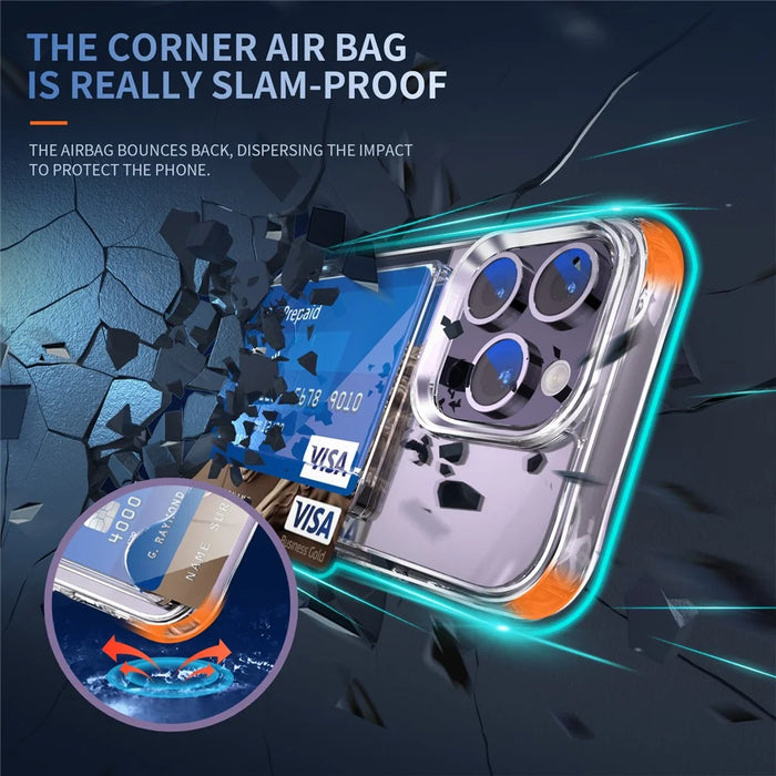 For iPhone 14 Pro Card Holder Phone Case Anti-drop Corner TPU + Acrylic Clear Phone Cover - 4