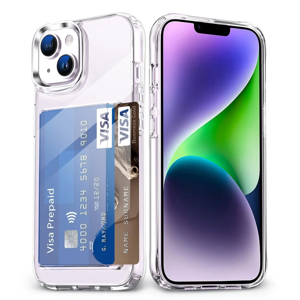 Clear Phone Case for iPhone 14 , Airbag Corner Card Holder TPU + Acrylic Phone Cover - 1