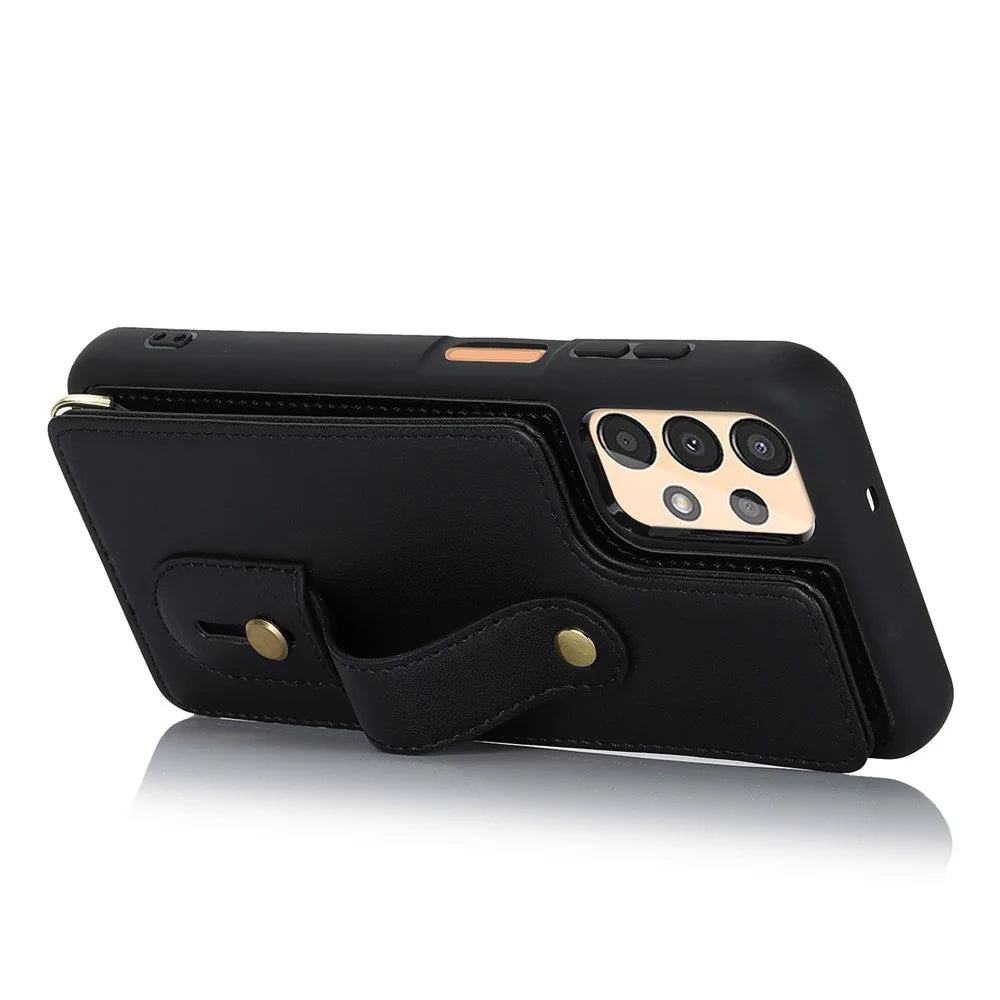 For Samsung Galaxy A53 5G PU Leather+TPU Phone Case Card Slots Design Wristband Kickstand Cover - Black - 2
