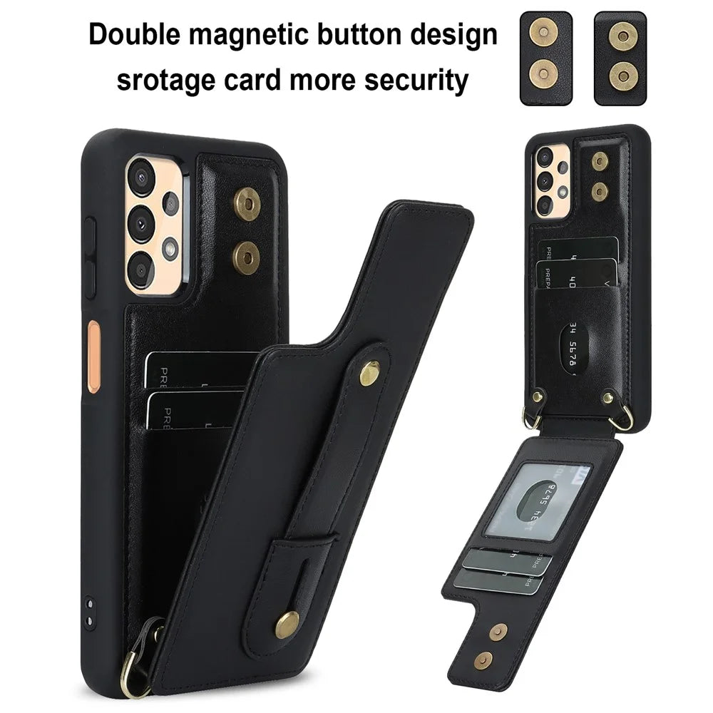 For Samsung Galaxy A53 5G PU Leather+TPU Phone Case Card Slots Design Wristband Kickstand Cover - Black - 3