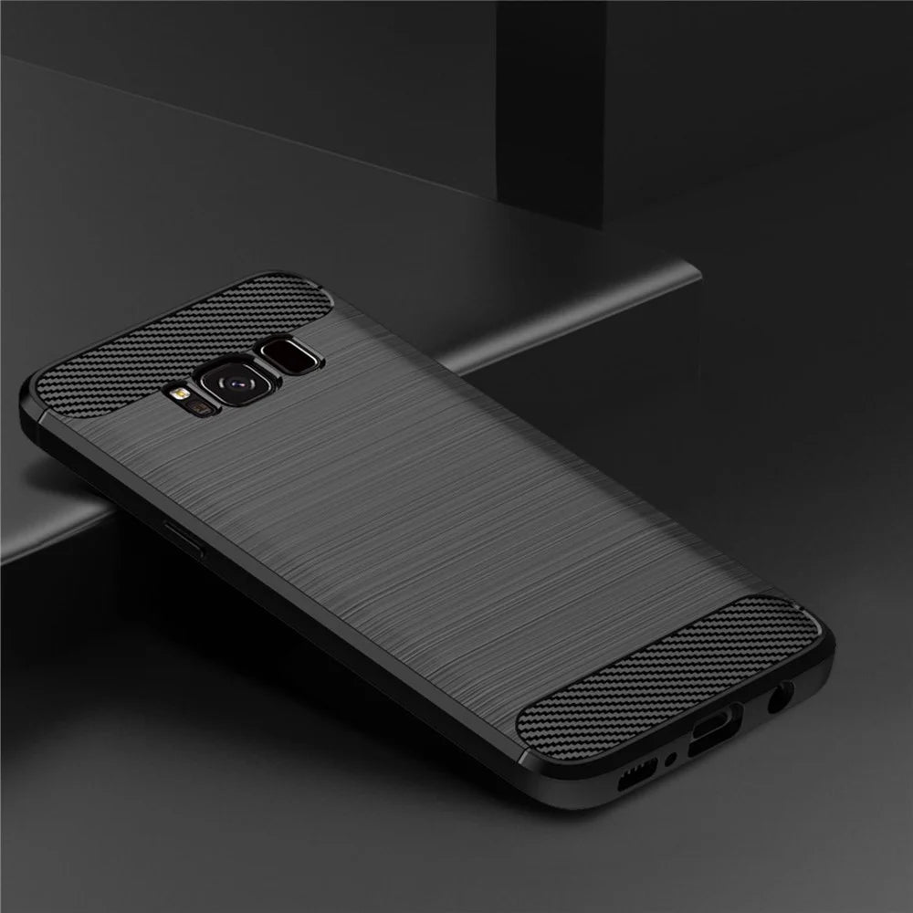 For Samsung Galaxy S8 Carbon Fiber Texture Phone Case Brushed Phone TPU Cover - Black - 2